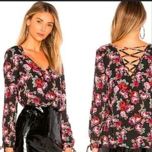 Jack by BB Dakota XS Red Rose Blouse with Lattice Back
